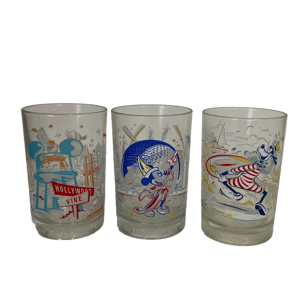 Walt Disney World 25th Anniversary McDonalds Glasses Remember The Magic Set of 3